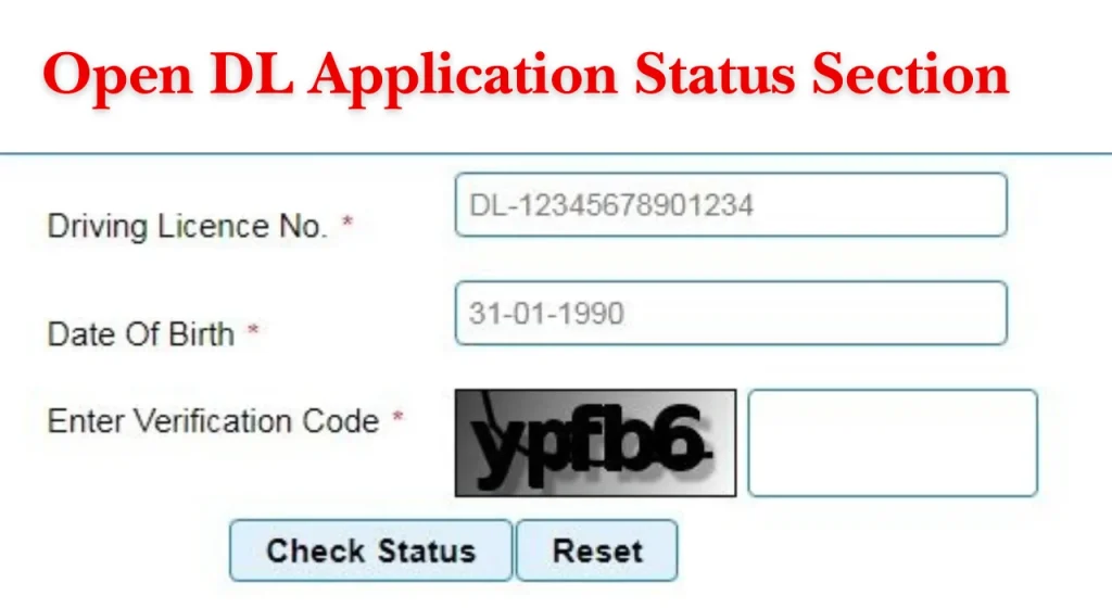 Open DL Application Status Section